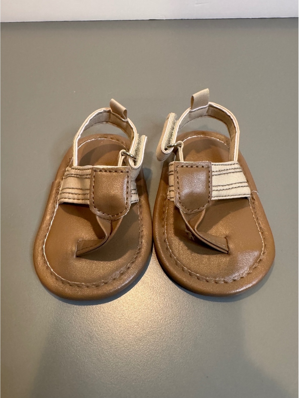 HB Baby Sandals Size 0-6 Months Tan and White Textile with Man-Made Materials